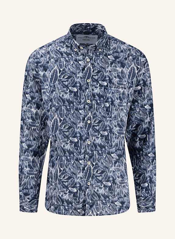 FYNCH-HATTON Leinenhemd Regular Fit DUNKELBLAU/ WEISS