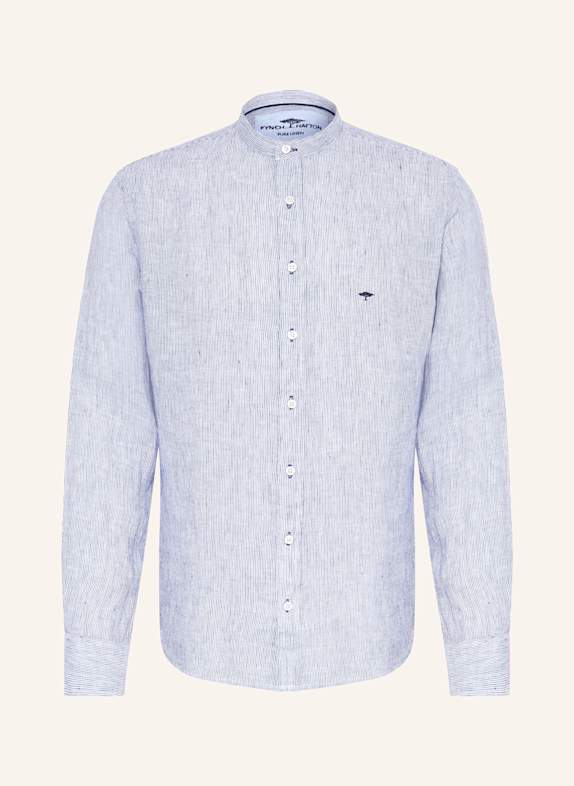 FYNCH-HATTON Leinenhemd Regular Fit mit Stehkragen DUNKELBLAU/ WEISS