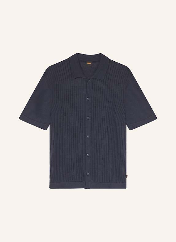 BOSS Strickhemd KAMICINO Regular Fit mit Leinen DUNKELBLAU
