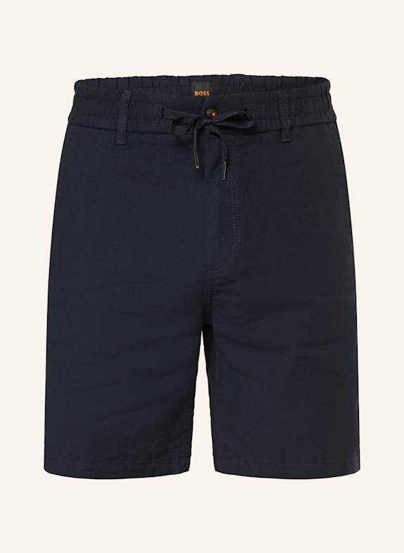BOSS Tapered fit shorts with linen DARK BLUE