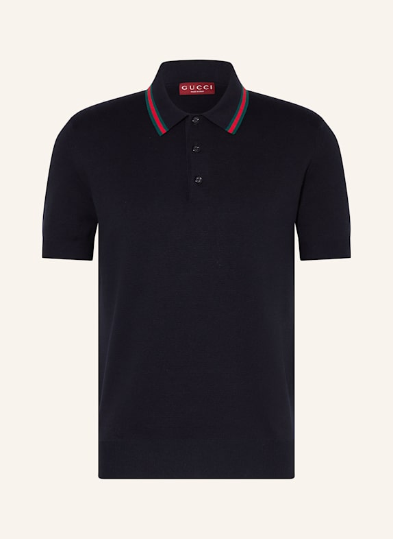 GUCCI Strick-Poloshirt mit Seide DUNKELBLAU/ GRÜN/ ROT