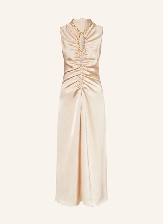 SANDRO Satinkleid mit Schmucksteinen BEIGE