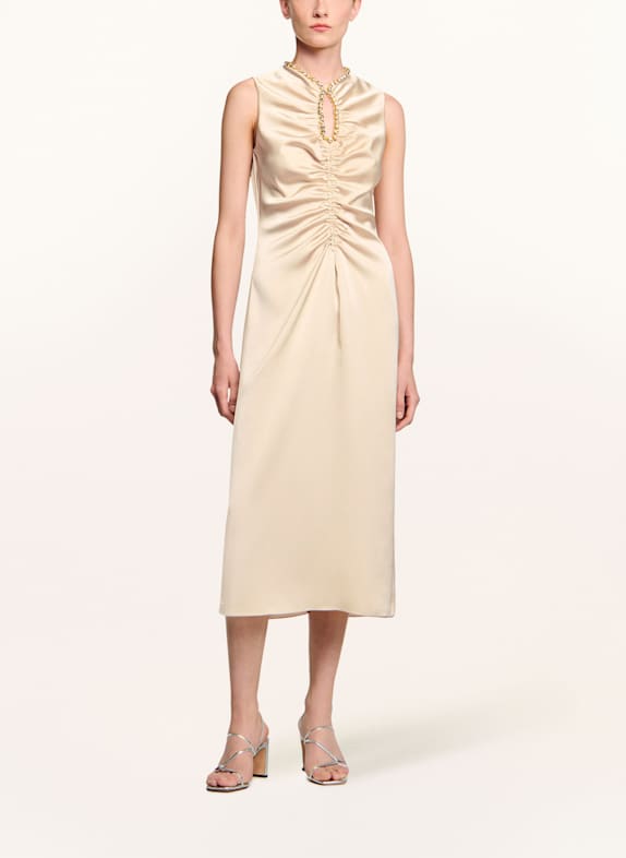 SANDRO Satinkleid mit Schmucksteinen BEIGE