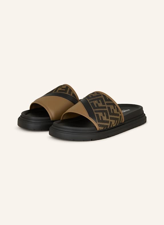 FENDI Slides LIGHT BROWN/ BLACK