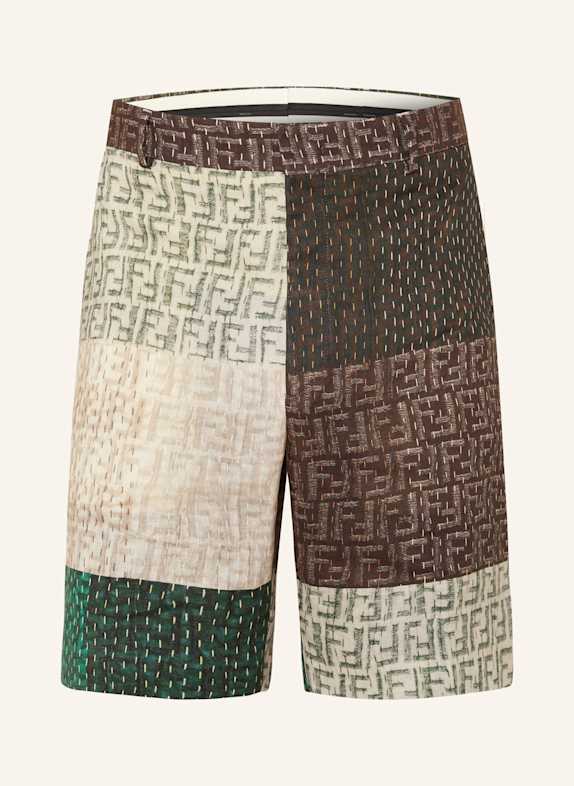 FENDI Leinenshorts CREME/ BRAUN/ GRÜN