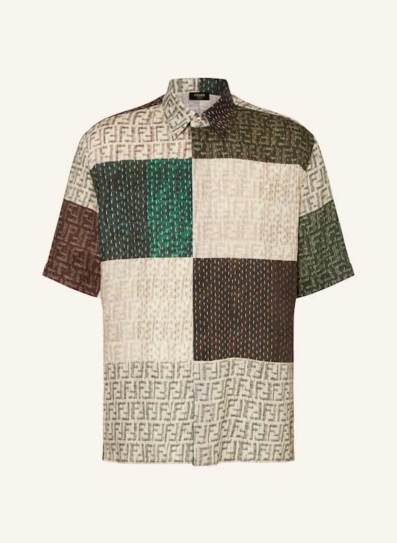 FENDI Short sleeve shirt regular fit made of linen CREAM/ GREEN/ BROWN