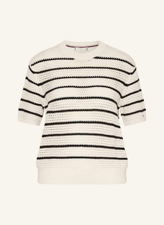 TOMMY HILFIGER Dzianinowa koszulka ECRU/ GRANATOWY