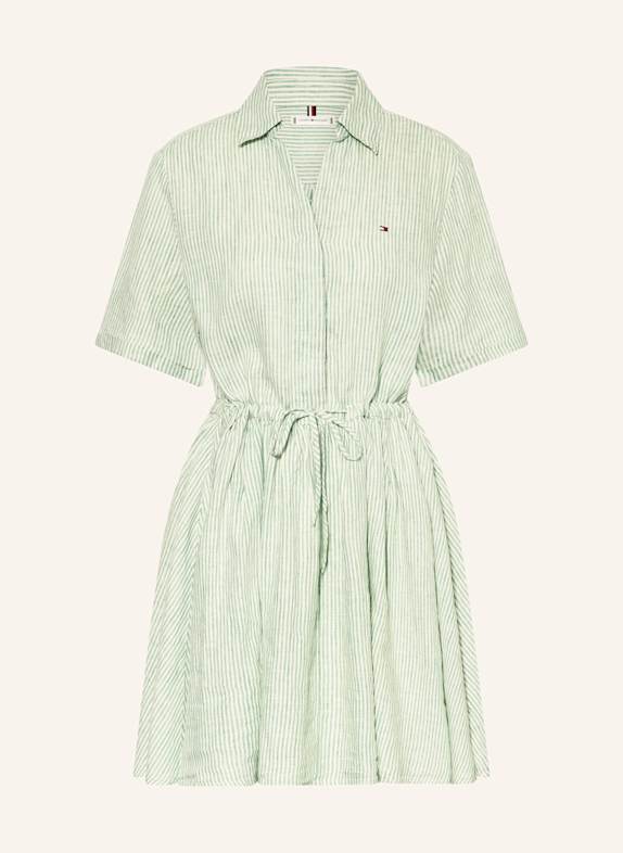 TOMMY HILFIGER Leinenkleid HELLGRÜN/ WEISS