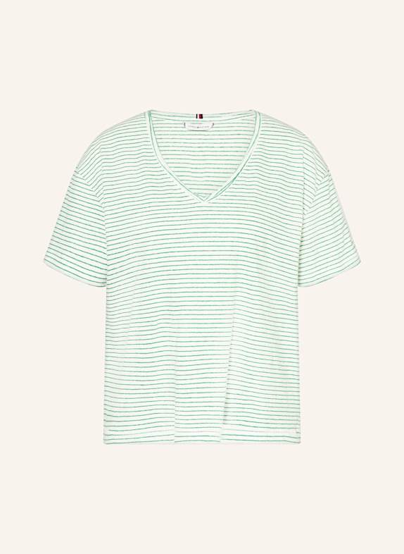 TOMMY HILFIGER T-shirt with linen ECRU/ GREEN