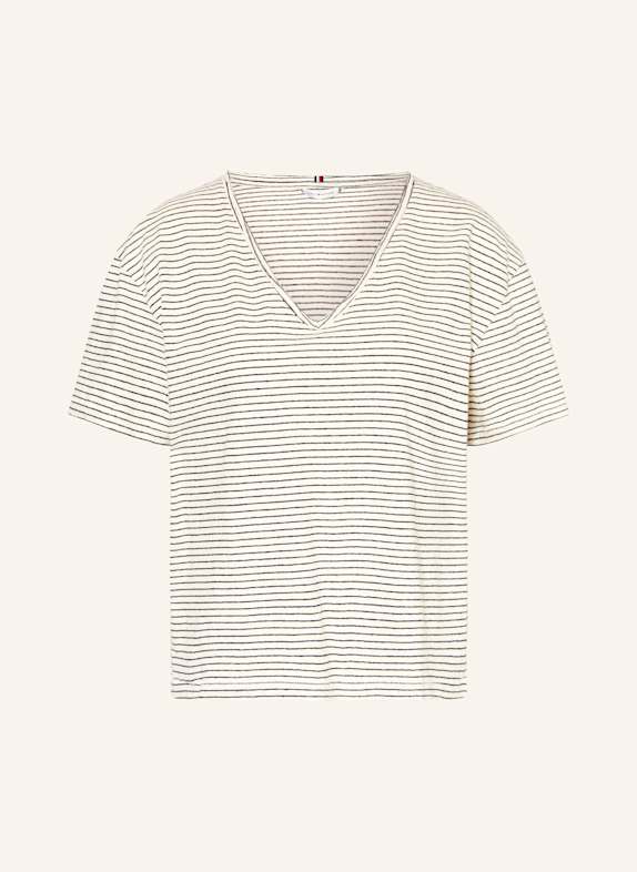 TOMMY HILFIGER T-shirt with linen ECRU/ DARK BLUE
