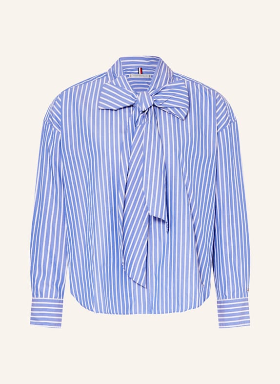 TOMMY HILFIGER Hemdbluse mit Schluppe BLAU/ WEISS
