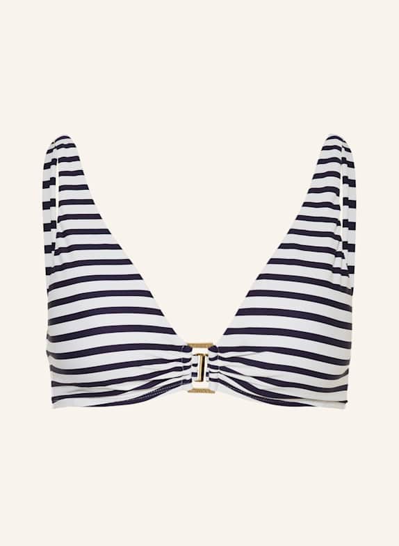 LAUREN RALPH LAUREN LUXE STRIPE bralette bikini top WHITE/ DARK BLUE