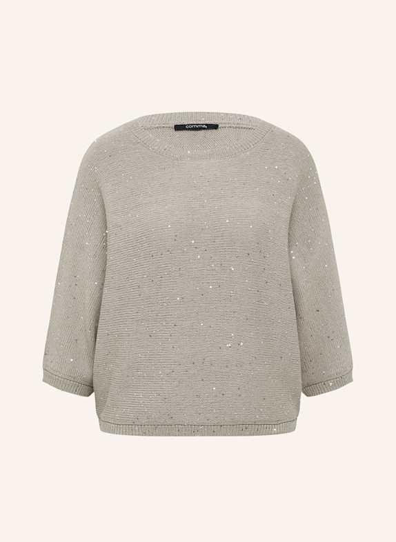 comma Pullover mit Pailletten und 3/4-Arm HELLGRAU
