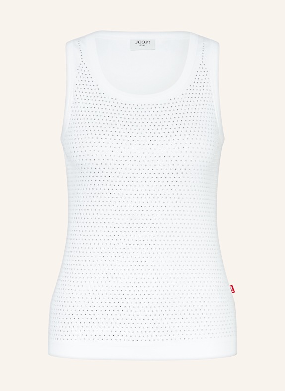 JOOP! JEANS Top TUNKA z ozdobnymi kamykami BIAŁY/ SREBRNY