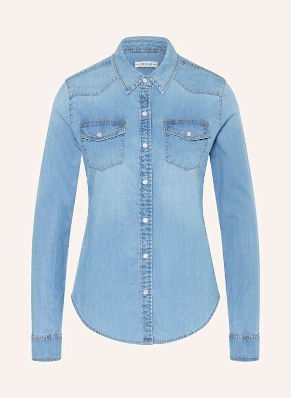 GUESS RILEY denim look shirt blouse LIGHT BLUE