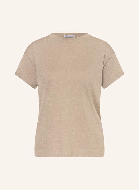 BRUNELLO CUCINELLI T-shirt with cashmere and glitter thread LIGHT BROWN