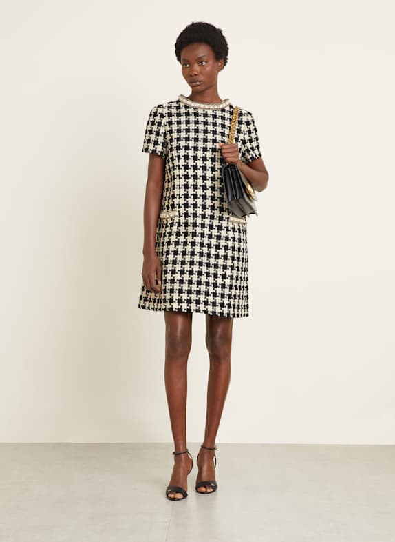 VALENTINO Tweed-Kleid SCHWARZ/ WEISS