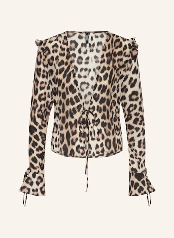 WRSTBHVR Bluse OMBA mit Volants aus Seide HELLBRAUN/ SCHWARZ/ BRAUN