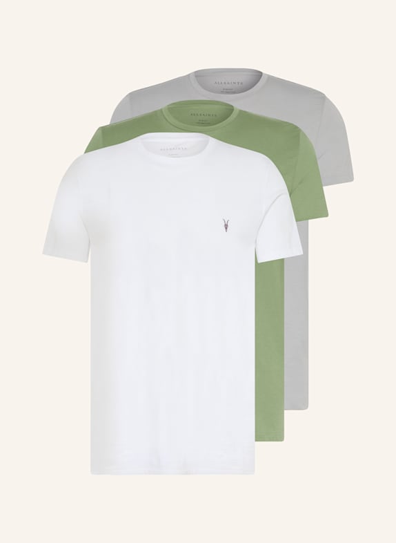 ALLSAINTS T-shirt TONIC 3 szt. BIAŁY/ ZIELONY/ SZARY