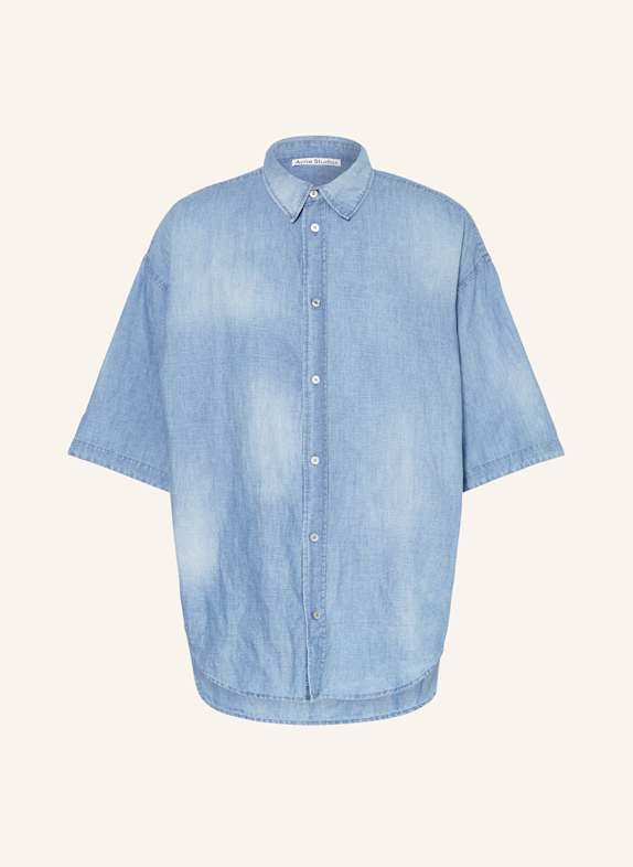 Acne Studios Short sleeve shirt comfort fit with linen AUZ MID BLUE