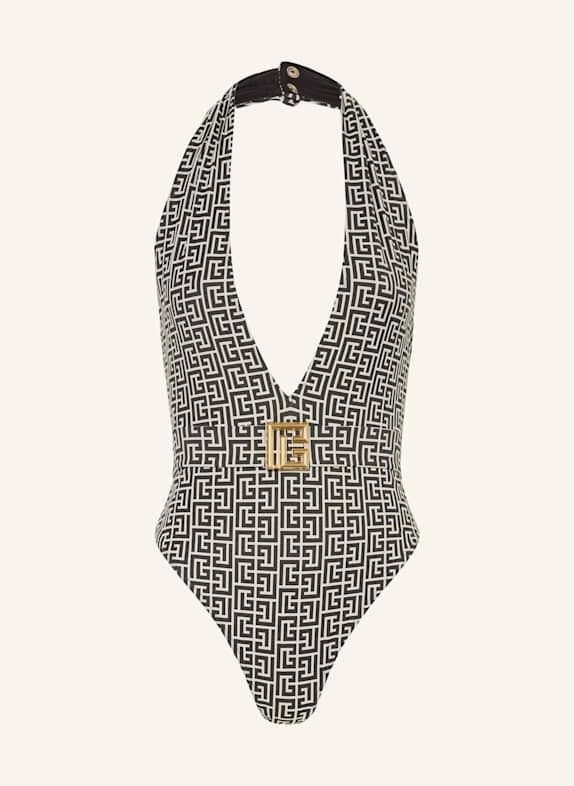 BALMAIN Strój kąpielowy wiązany na szyi MONOGRAMME ECRU/ CZARNY