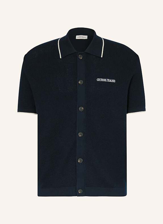 GUESS JEANS Strick-Poloshirt DUNKELBLAU/ WEISS