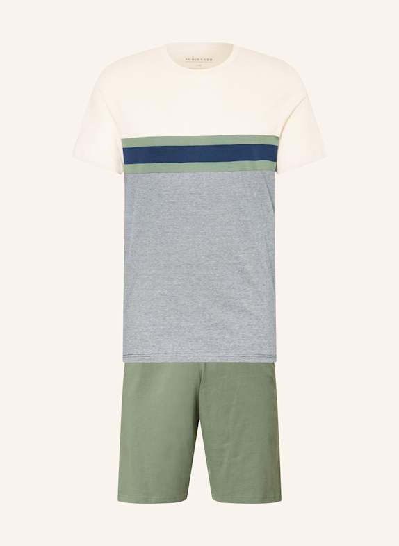SCHIESSER Shorty-Schlafanzug CASUAL NIGHTWEAR KHAKI/ DUNKELBLAU/ CREME
