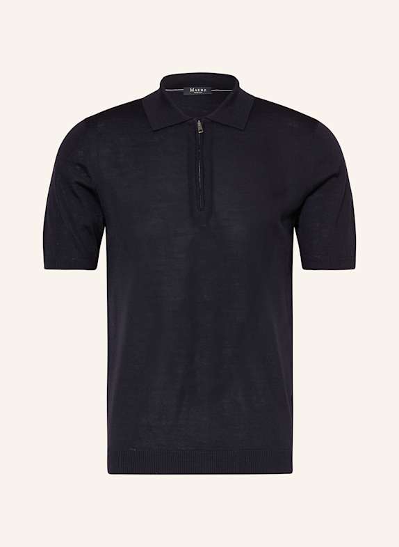 MAERZ MUENCHEN Strick-Poloshirt aus Merinowolle DUNKELBLAU