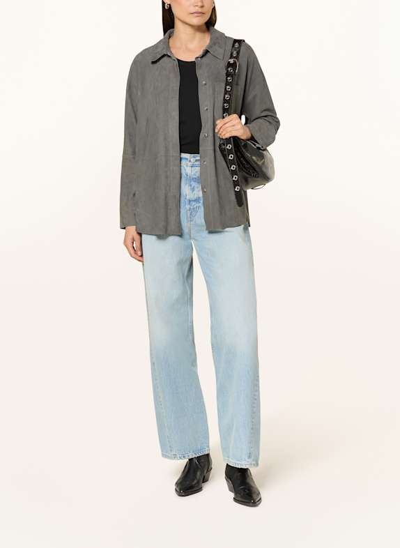 OAKWOOD Leder-Overjacket DUNKELGRAU