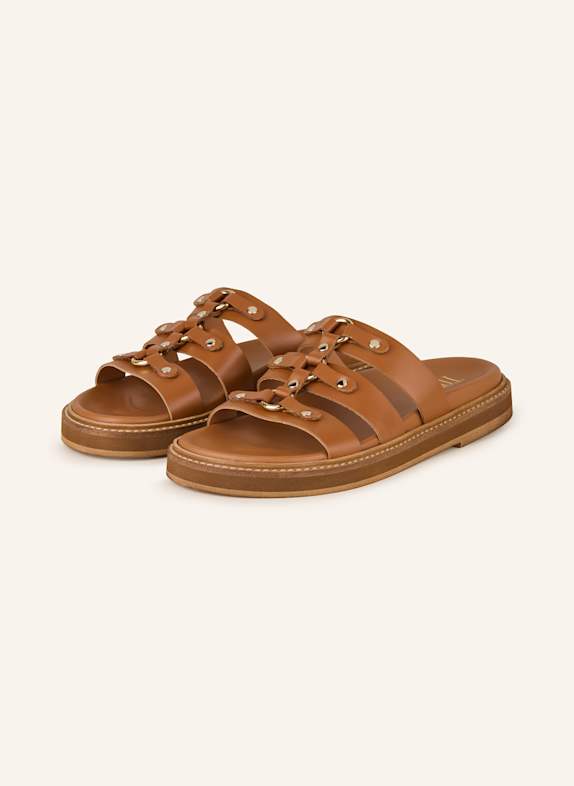 Toral Pantoletten JULIETA mit Nieten COGNAC