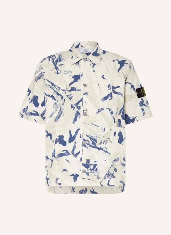 STONE ISLAND Kurzarm-Hemd Comfort Fit CREME / DUNKELBLAU / BEIGE