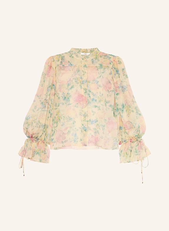 Chloé Seidenbluse mit Rüschen HELLGELB/ GRÜN/ ROSA