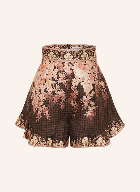 ZIMMERMANN Shorts mit Seide und Volants BRAUN/ SCHWARZ/ ROSA