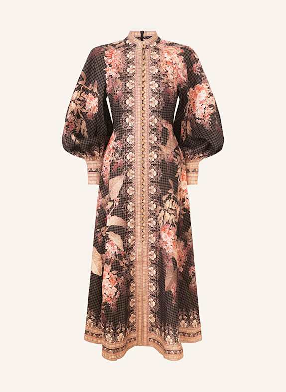 ZIMMERMANN Leinenkleid SCHWARZ/ BRAUN/ ROSA