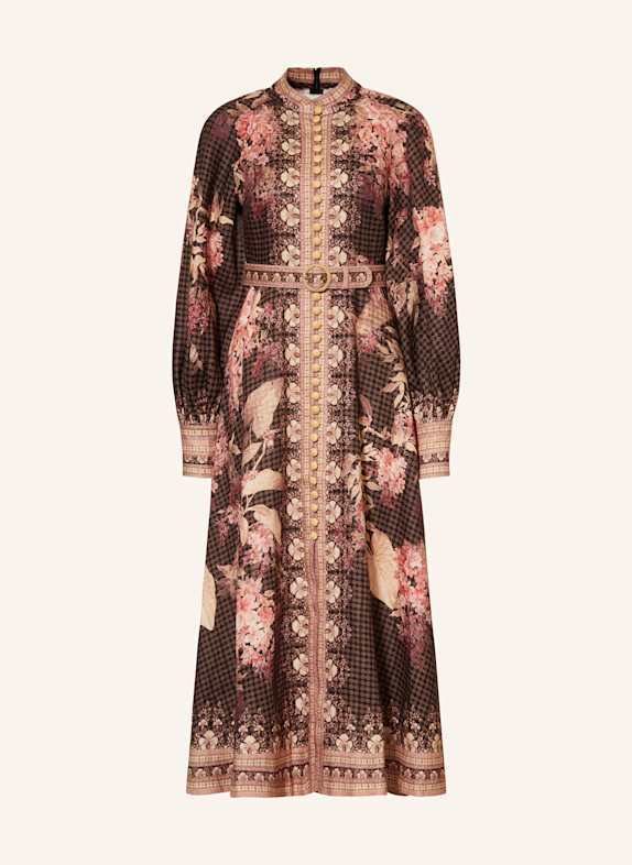 ZIMMERMANN Leinenkleid SCHWARZ/ BRAUN/ ROSA