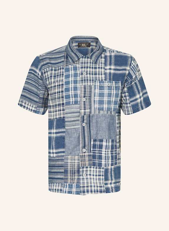 RRL Kurzarm-Hemd Comfort Fit mit Leinen BLAU / ECRU
