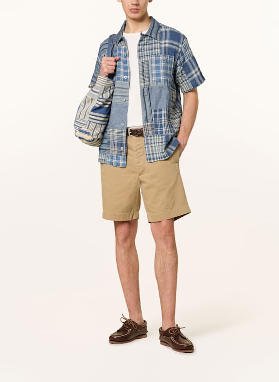 RRL RALPH LAUREN Korte mouwen Comfort Fit met linnen BLAUW / ECRU