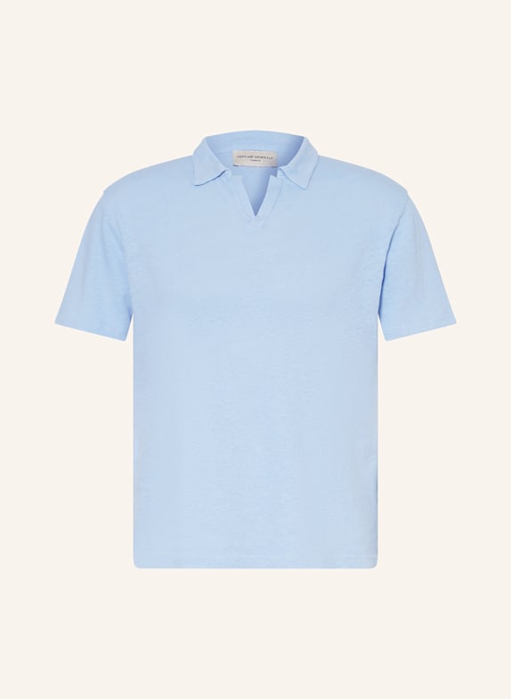 Officine Générale Poloshirt SIMON mit Leinen HELLBLAU