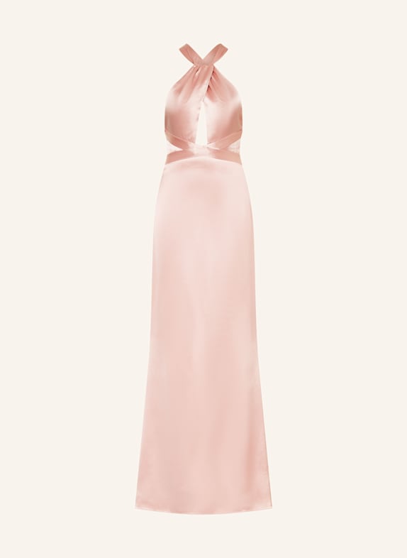 RETROFÊTE Saténové večerní šaty MAGNOLIA s průstřihem RŮŽOVÁ