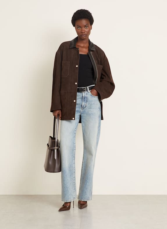 NOUR HAMMOUR Kožená bunda BARN TMAVĚ HNĚDÁ