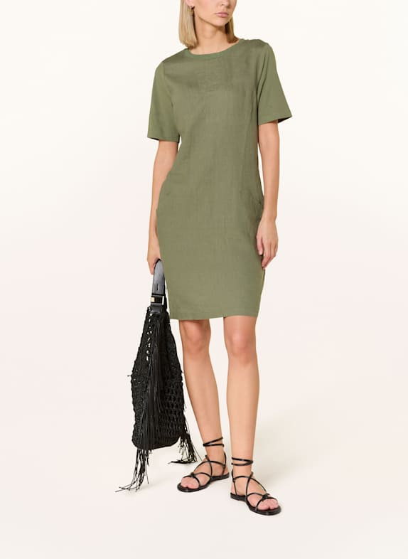 oui Dress in mixed materials with linen GREEN