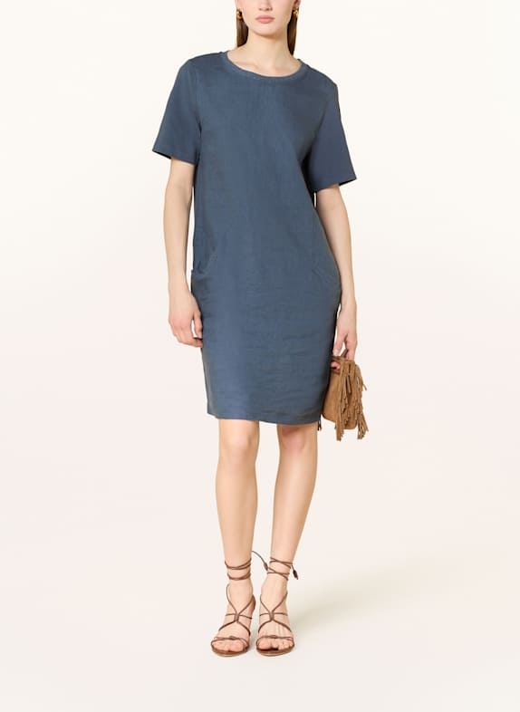 oui Kleid im Materialmix mit Leinen DUNKELBLAU