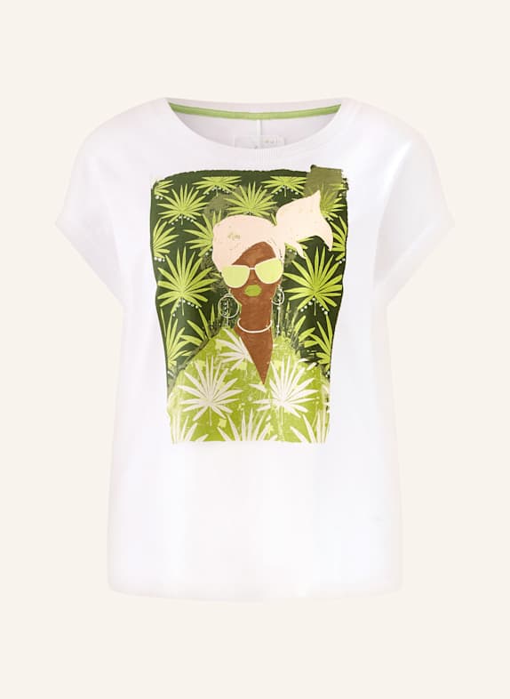 oui T-Shirt mit Schmucksteinen WEISS/ GRÜN