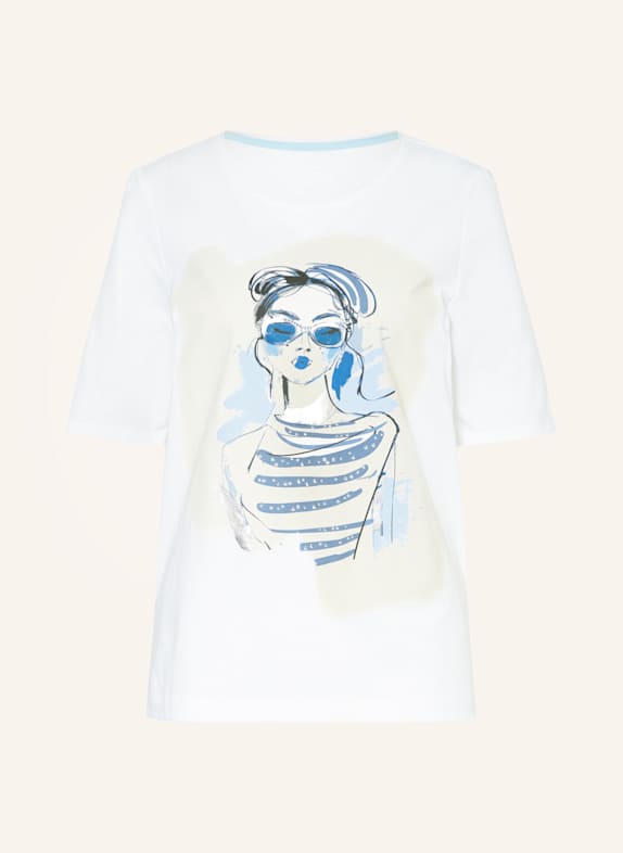 oui T-Shirt mit Schmucksteinen WEISS/ BLAU