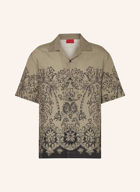 HUGO Resorthemd ESPINO Regular Fit mit Leinen KHAKI/ SCHWARZ