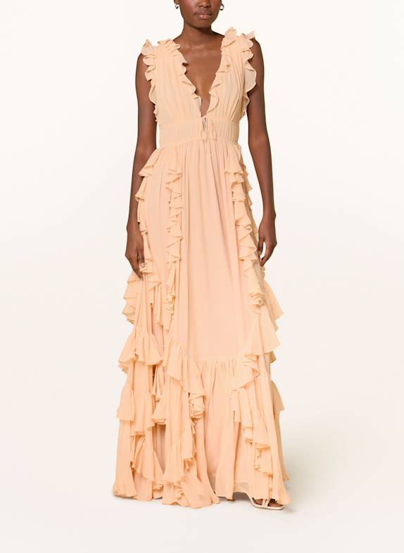 ULLA JOHNSON Seidenkleid FLORELLA mit Volants HELLORANGE