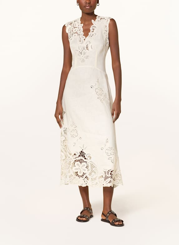 ULLA JOHNSON Leinenkleid OLIVETTE mit Spitze ECRU