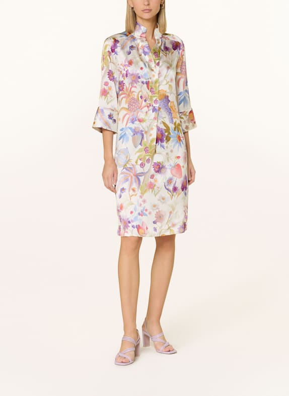 dea kudibal Silk dress KAMILLES with 3/4 sleeve ECRU/ PURPLE/ LIGHT GREEN