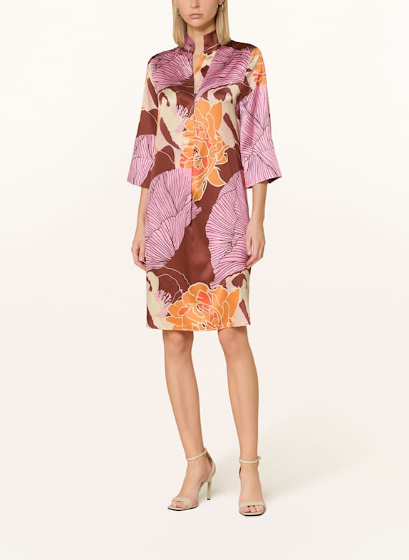 dea kudibal Seidenkleid KAMILLES mit 3/4-Arm BRAUN/ ORANGE/ ROSA