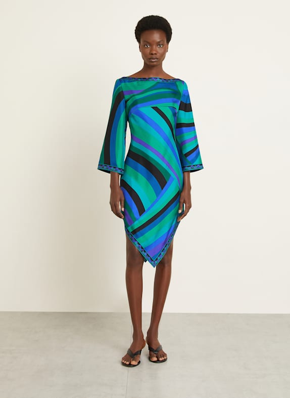 PUCCI Seidenkleid mit 3/4-Arm GRÜN/ DUNKELGRÜN/ BLAU